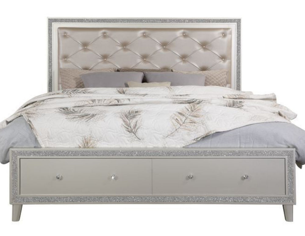 Sliverfluff Champagne Wood King Bed with Storage