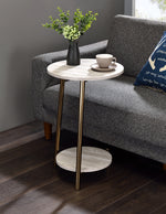 Snare Natural Wood/Champagne Metal Accent Table with Shelf