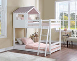 Solenne White/Pink Wood Twin over Twin Bunk Bed