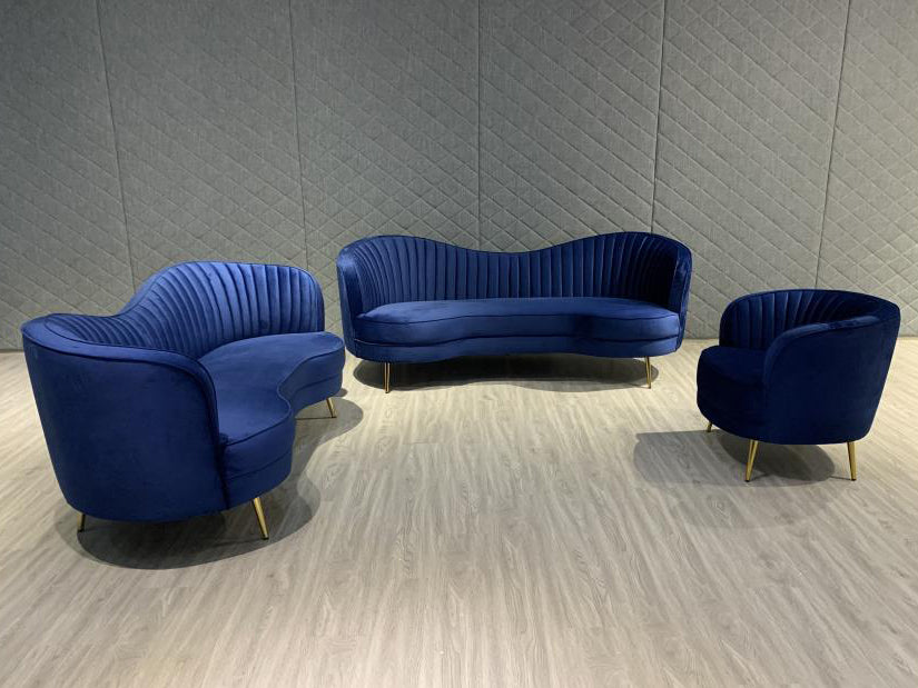 Sophia Glam 3-Pc Blue Velvet Sofa Set