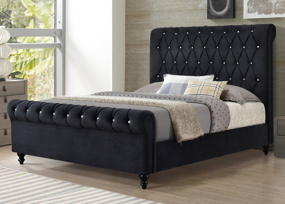 Sora Black Velvet Full Platform Bed