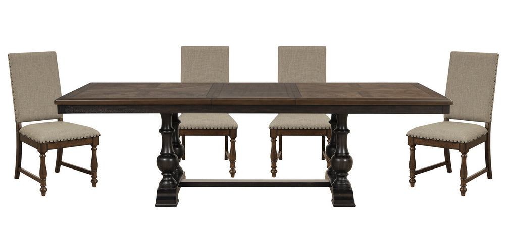 Stonington 5-Pc Brown/Beige Wood Dining Table Set