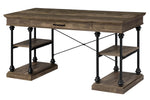 Synal Rustic Oak Wood Writing Desk with Drawer & Shelves