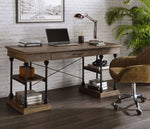 Synal Rustic Oak Wood Writing Desk with Drawer & Shelves