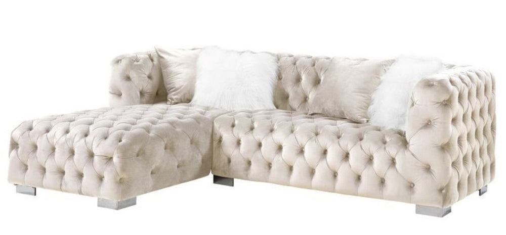 Syxtyx 2-Pc Beige Velvet Button Tufted LAF Sectional Sofa