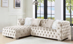 Syxtyx 2-Pc Beige Velvet Button Tufted LAF Sectional Sofa