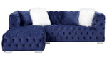 Syxtyx 2-Pc Blue Velvet Button Tufted LAF Sectional Sofa