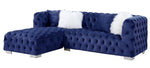 Syxtyx 2-Pc Blue Velvet Button Tufted LAF Sectional Sofa