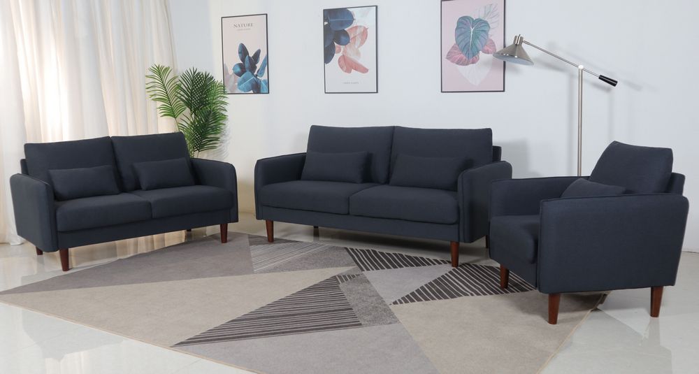 Tasha 3-Pc Blue Gray Linen Fabric Sofa Set