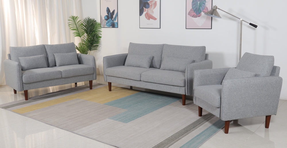 Tasha 3-Pc Light Gray Linen Fabric Sofa Set