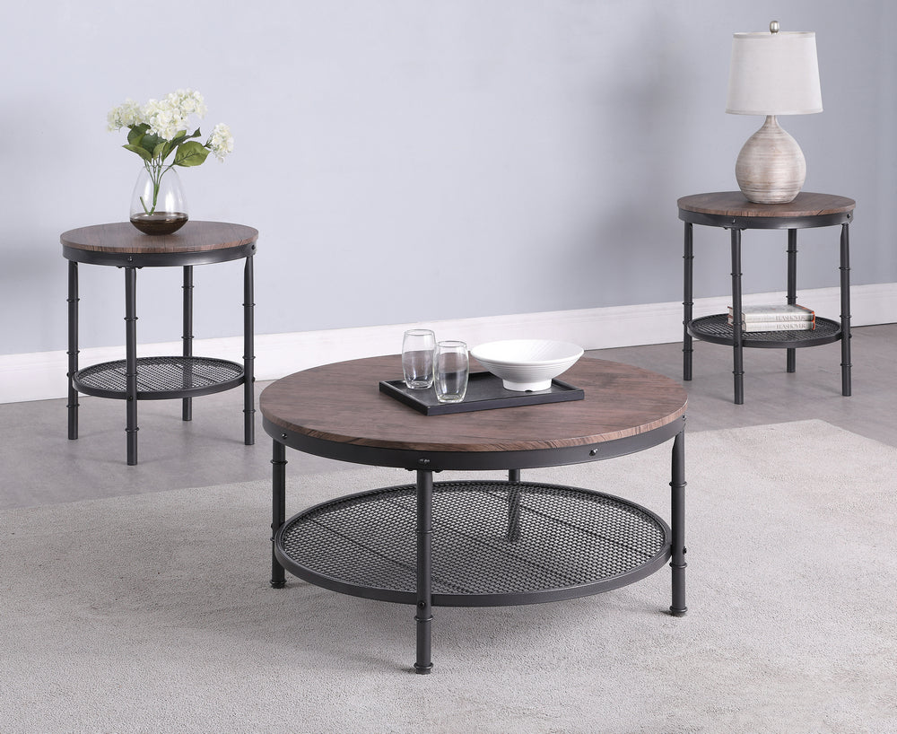 Tatum 3-Pc Weathered Brown/Black Metal Coffee Table Set