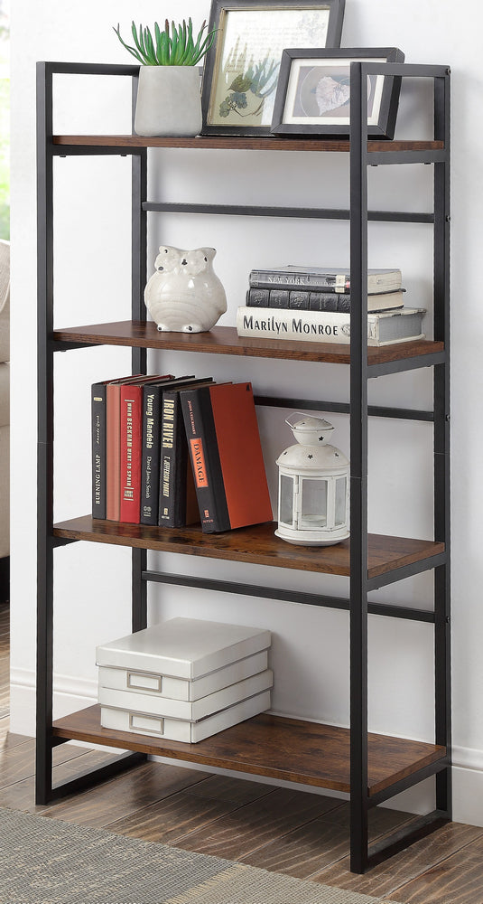 Taurus Rustic Oak Wood/Black Metal 4-Tier Bookshelf