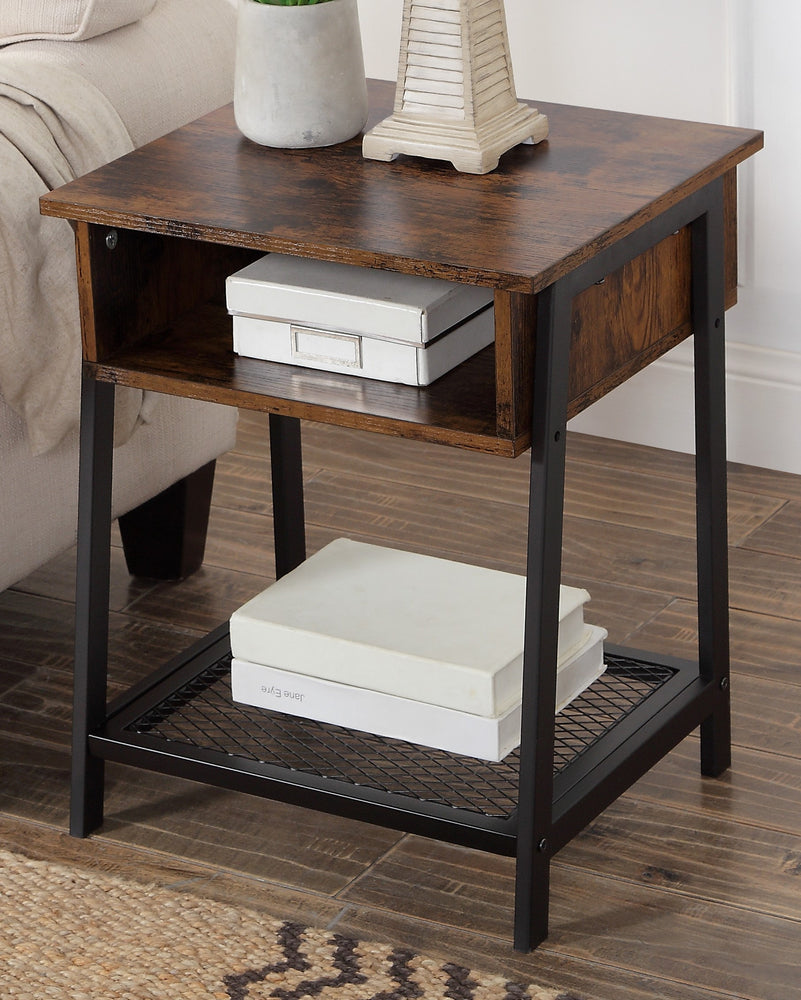 Taurus Rustic Oak Wood/Black Metal Accent Table