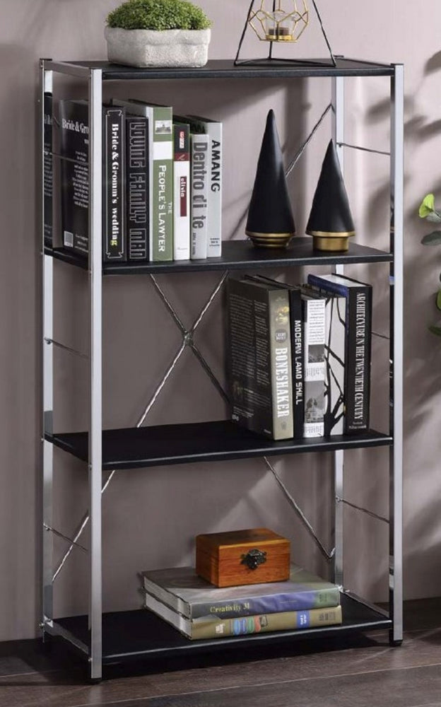 Tennos Black Wood/Chrome Metal Bookshelf