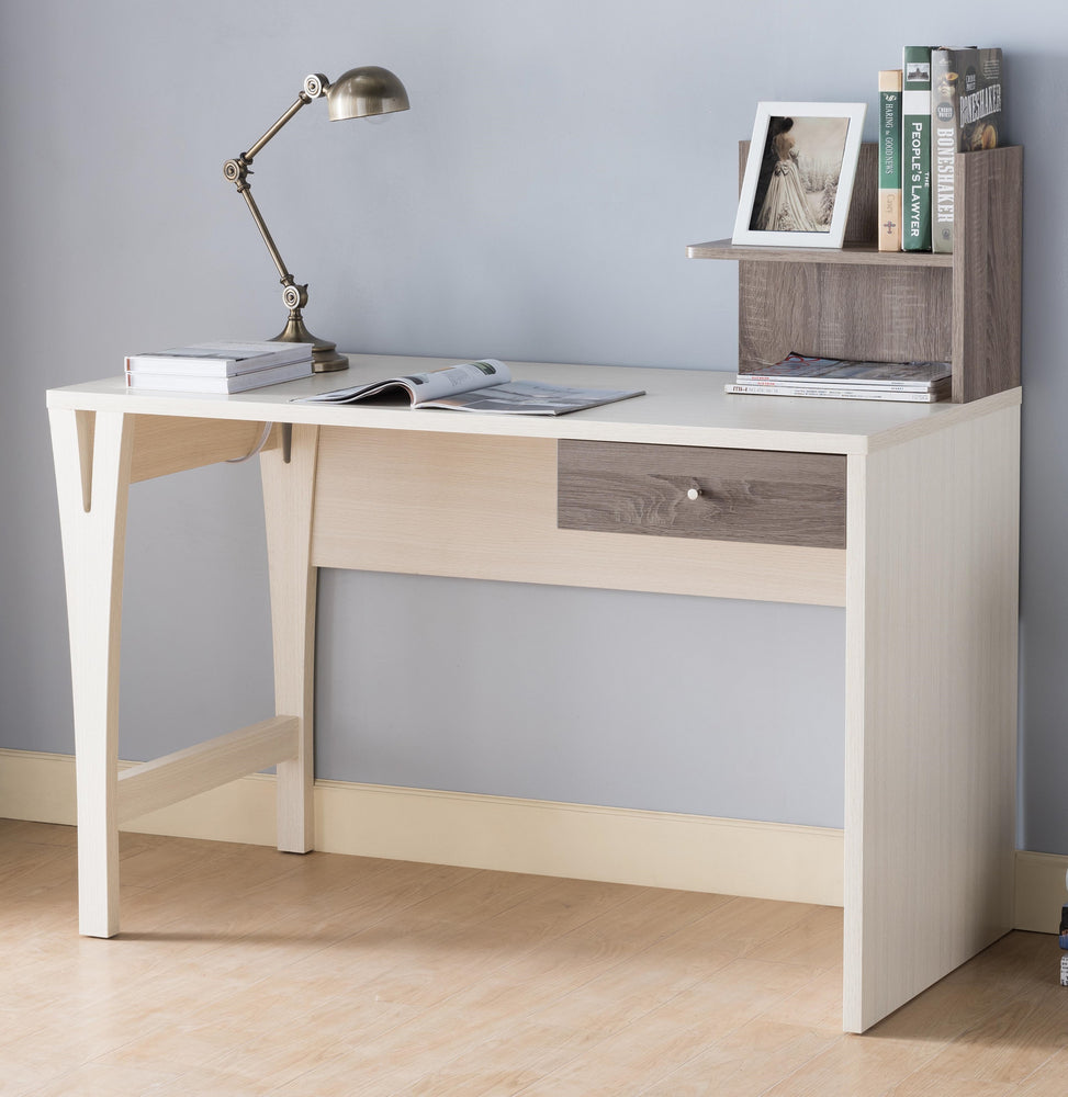 Teofila Ivory/Dark Taupe Wood Desk with 2 USB Ports