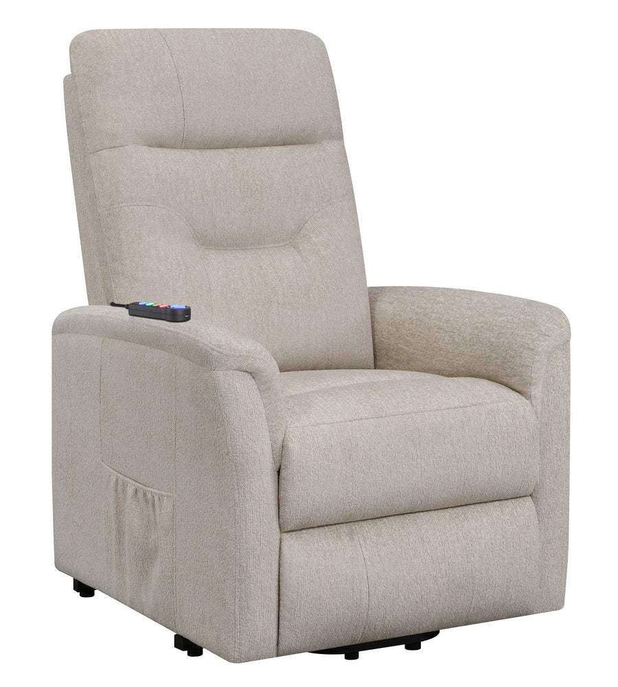 Terza Beige Fabric Power Lift Massage Recliner