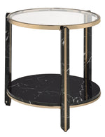 Thistle Clear Glass/Black Faux Black Print Wood End Table