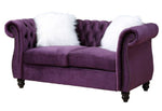 Thotton Purple Velvet Tufted Loveseat with Rolled Arms