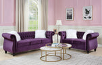 Thotton Purple Velvet Tufted Loveseat with Rolled Arms