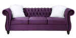 Thotton Purple Velvet Tufted Sofa with Rolled Arms