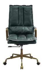 Tinzud Dark Green Top Grain Leather Swivel Office Chair