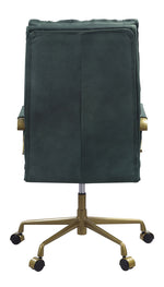 Tinzud Dark Green Top Grain Leather Swivel Office Chair