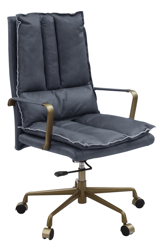 Tinzud Gray Leather/Metal Swivel Office Chair