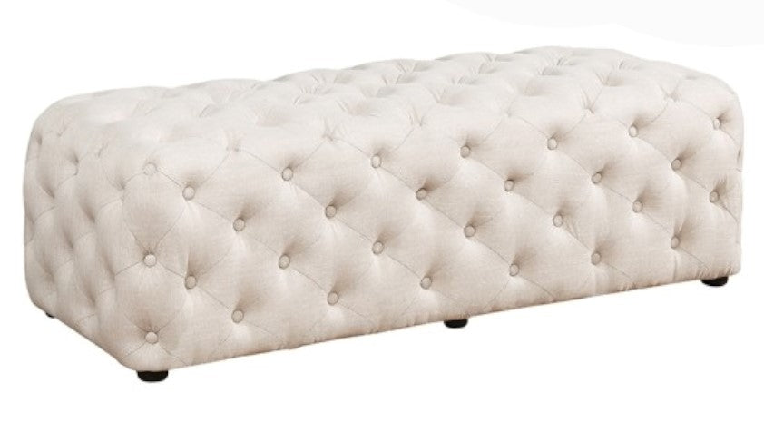 Titrit Beige Linen Tufted Accent Ottoman