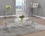 Tiziana 3-Pc Clear Glass/Chrome Metal Coffee Table Set