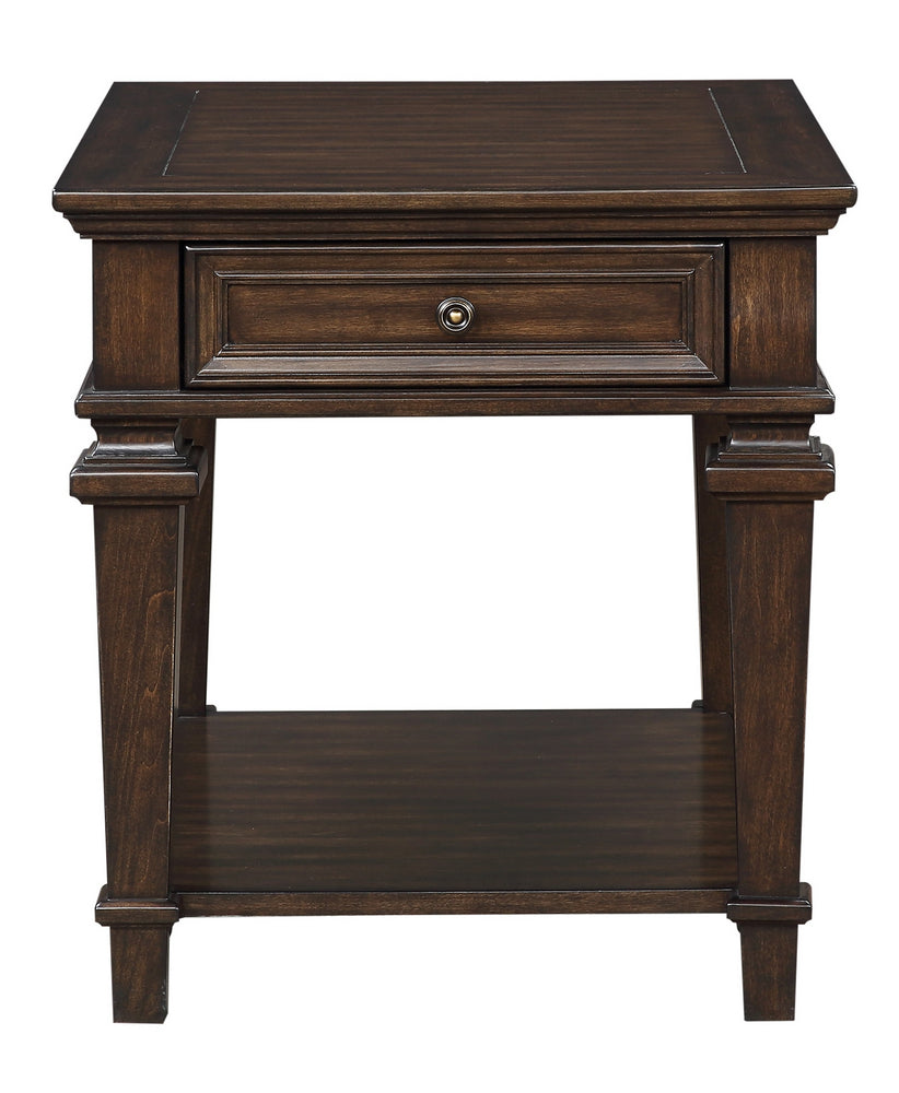 Tobias Espresso Wood End Table with Drawer & Shelf