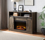 Tobias Rustic Oak Wood TV Stand with Fireplace & Open Storages