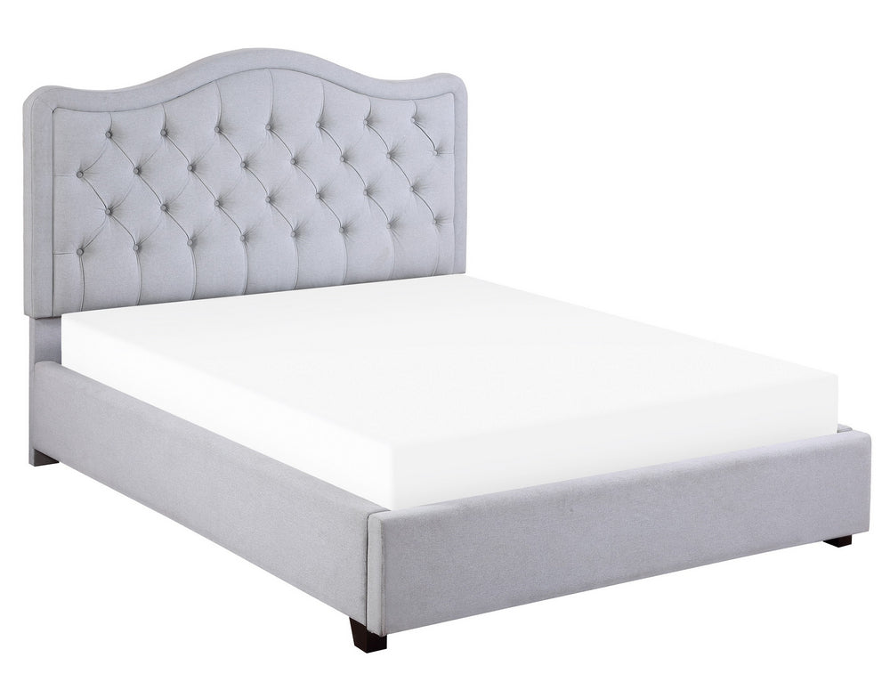 Toddrick Gray Fabric Button Tufted Cal King Bed