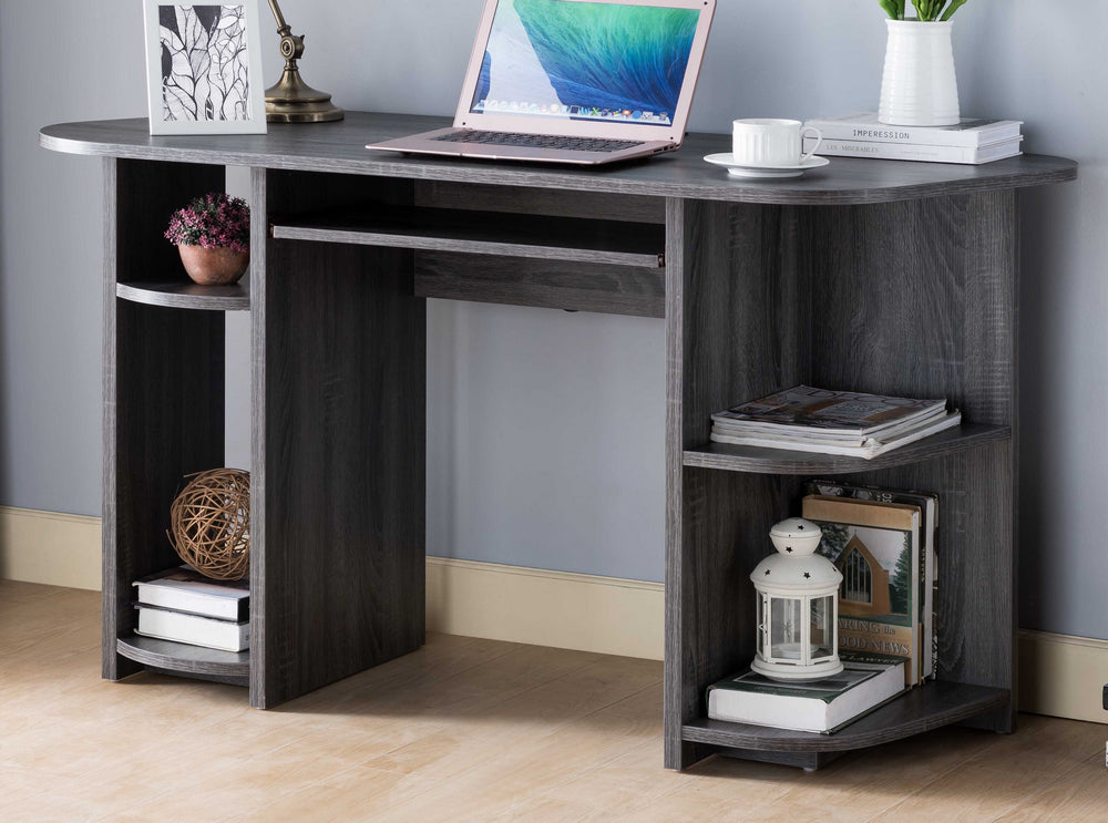 Tomiko Distressed Grey Wood Desk with Pull-Out Tray & USB