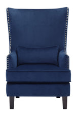 Tonier Blue Velvet Fabric Accent Chair w/High Wing Back