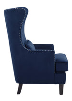 Tonier Blue Velvet Fabric Accent Chair w/High Wing Back