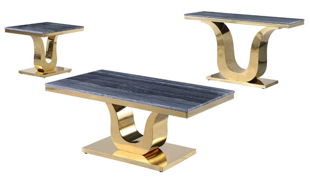 Tovia 3-Pc Dark Grey/Gold Table Set