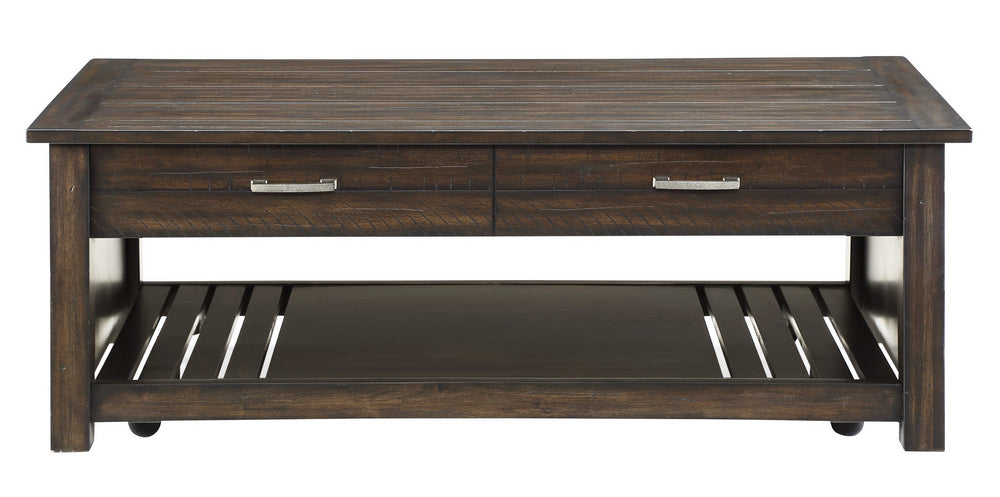 Traine Distressed Brown Wood Lift-Top Cocktail Table