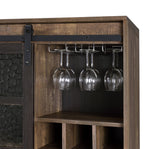 Treju Rustic Oak Wood Wine Cabinet with Glass Sliding Barn Door