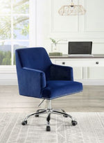 Trenerry Blue Velvet Swivel Office Chair with Nailheads