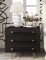 Trident Black Wood 3-Drawer Nightstand