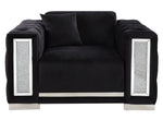 Trislar Black Velvet Tufted Chair with Mirrored Trim