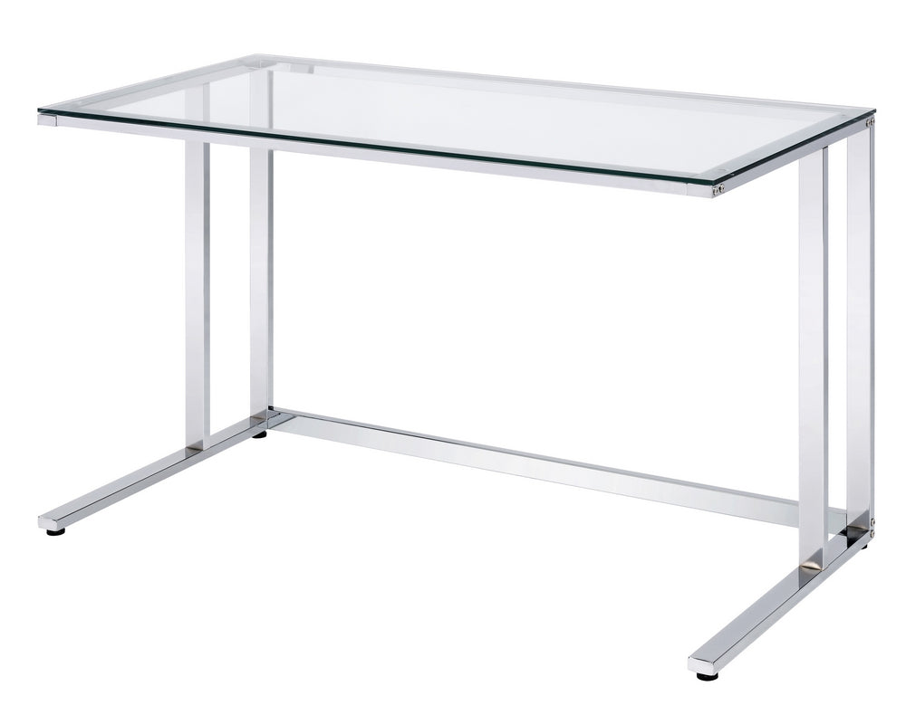 Tyrese Clear Glass/Chrome Metal Writing Desk