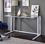 Tyrese Clear Glass/White Metal Writing Desk