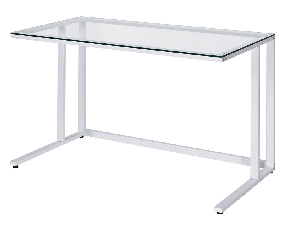 Tyrese Clear Glass/White Metal Writing Desk