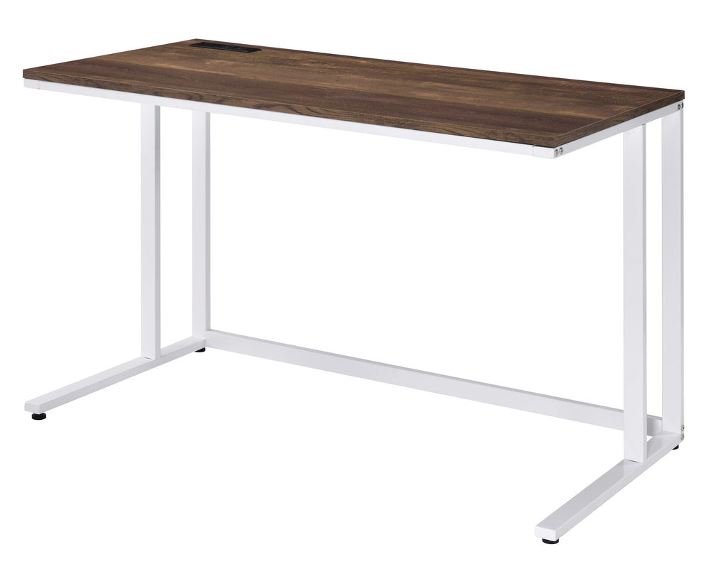 Tyrese Walnut Wood/White Metal Writing Desk with USB