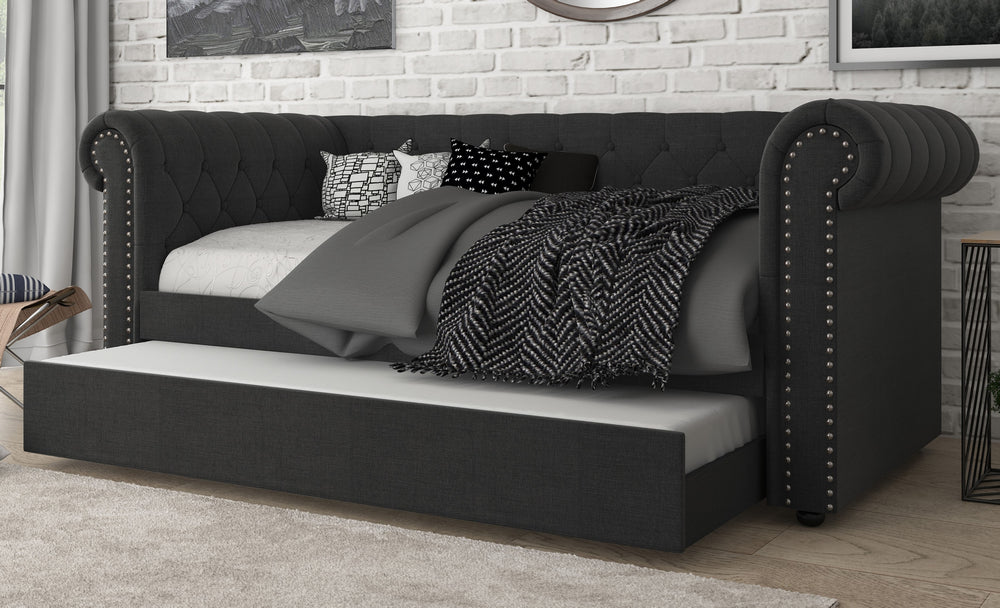 Ulyana Dark Grey Linen Twin Daybed with Trundle