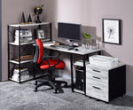 Vadna Antique White Wood/Black Metal Office Desk with 2 Shelves