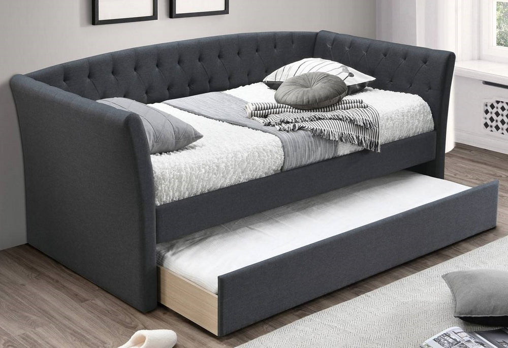 Valary Charcoal Burlap Tufted Twin Daybed with Trundle