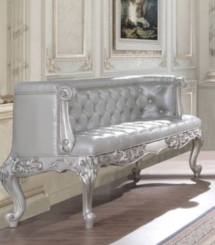 Valkyrie Light Gold PU Leather/Gray Wood Bench