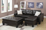 Vanna Espresso Bonded Leather Reversible Sectional Sofa with Ottoman